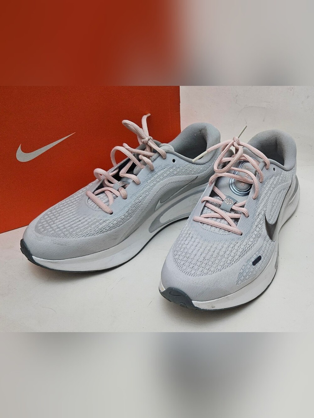 Nike Journey Run Women's Athletic Running Shoes Gray Pink Laces